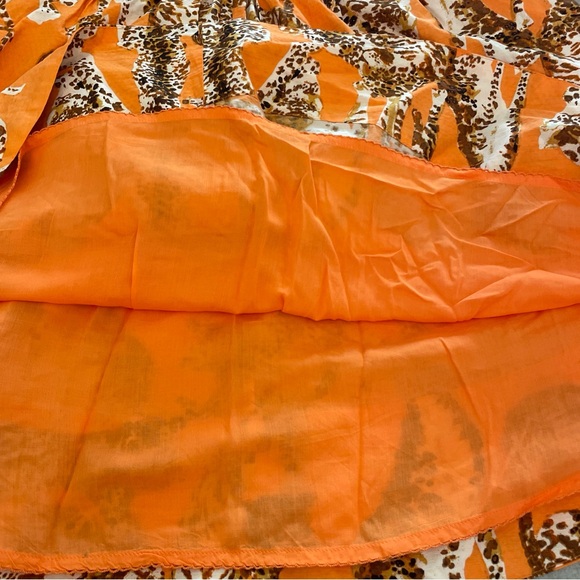 Anthropologie Maeve Orange Tiger Leopard Big Kitty Print Babydoll Mini Dress XS - Picture 7 of 14